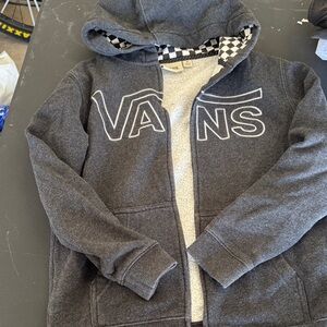 Vans Youth Charcoal Gray Zip Hoodie with Checkerboard Hood Lining